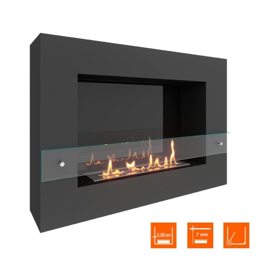 Биокамин SteelHeat WALL GRAND 900 черный, стекло, стемалит SteelHeat