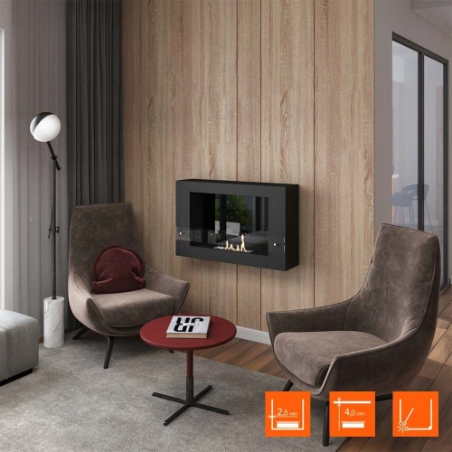 Биокамин SteelHeat WALL LONG 900 LITE черный, стемалит SteelHeat