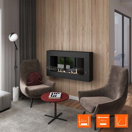 Биокамин SteelHeat WALL GRAND 1200 LITE черный, стемалит SteelHeat